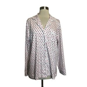 ROLLER RABBIT Polo Pajama Top L Pink Hearts Print Long Sleeve